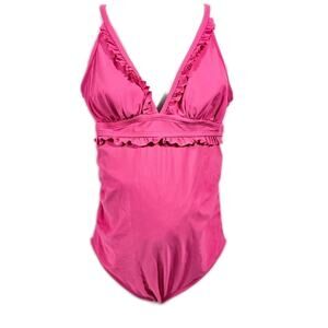 Isabel Pink Ruffle Neck One Piece Maternity Swimsuit Size Medium
